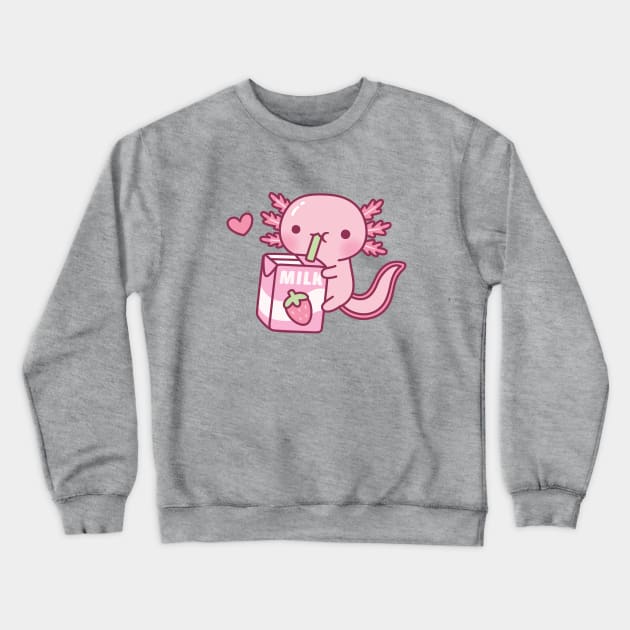 Cute Axolotl Drinking Strawberry Milk Doodle Crewneck Sweatshirt by rustydoodle